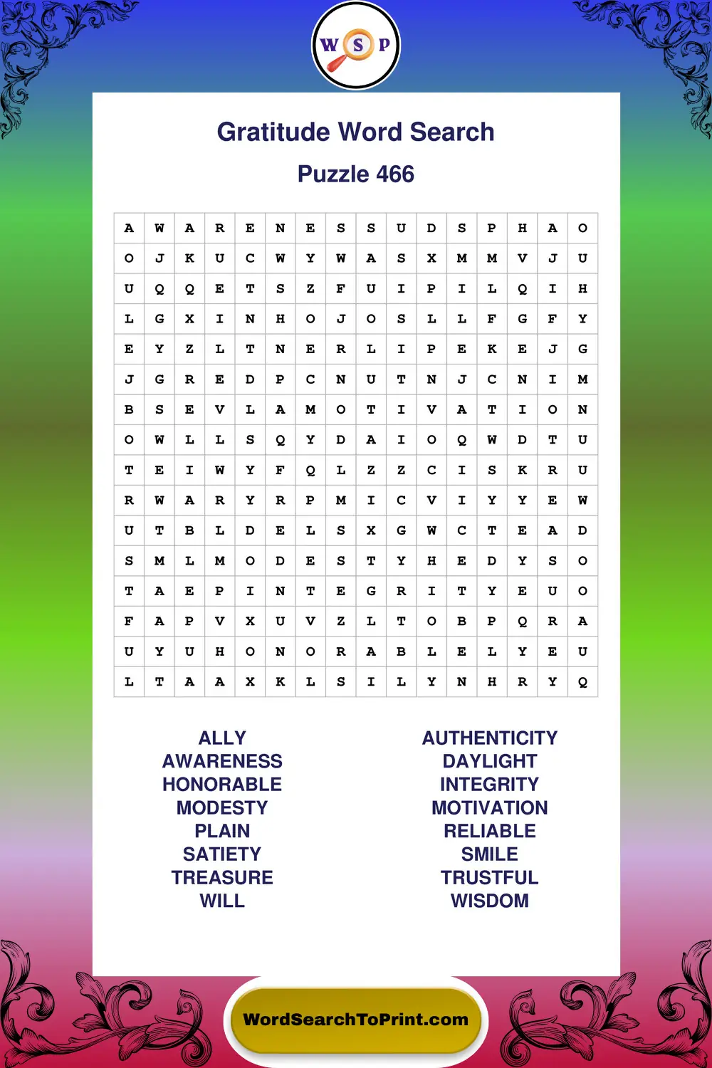 Gratitude Word Search Puzzle 466