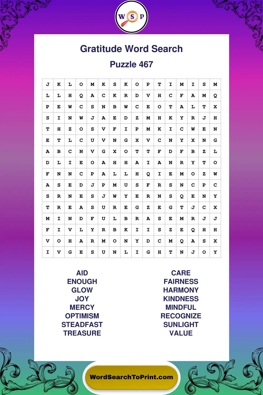 Gratitude Word Search Puzzle 467