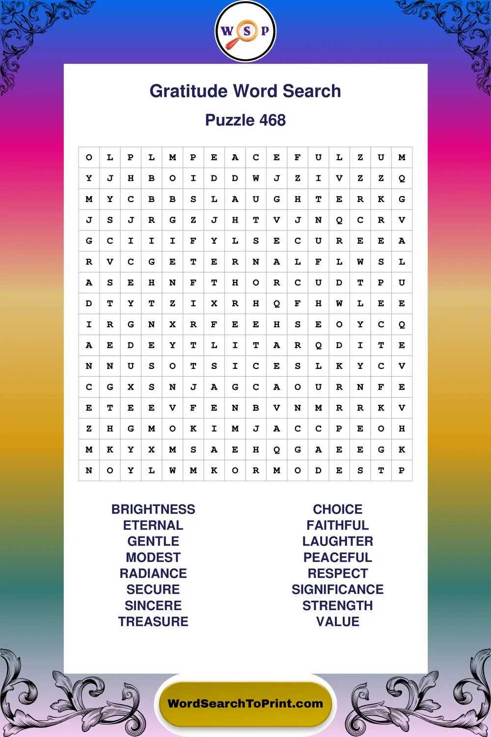 Gratitude Word Search Puzzle 468