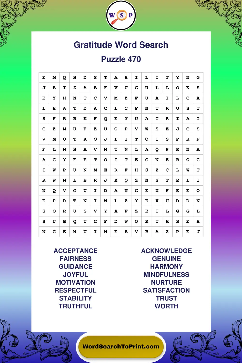 Gratitude Word Search Puzzle 470