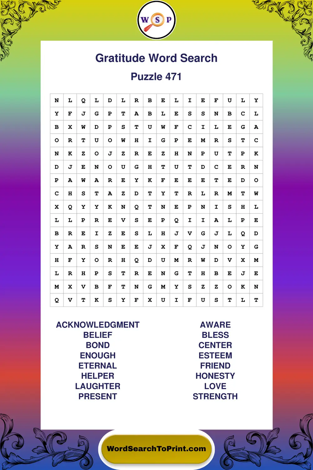 Gratitude Word Search Puzzle 471