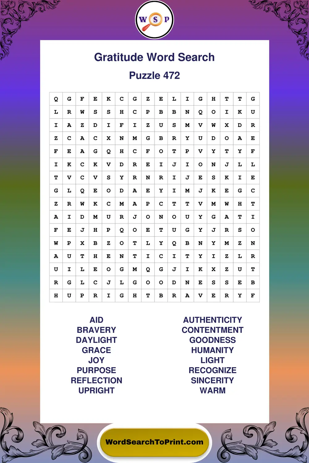 Gratitude Word Search Puzzle 472