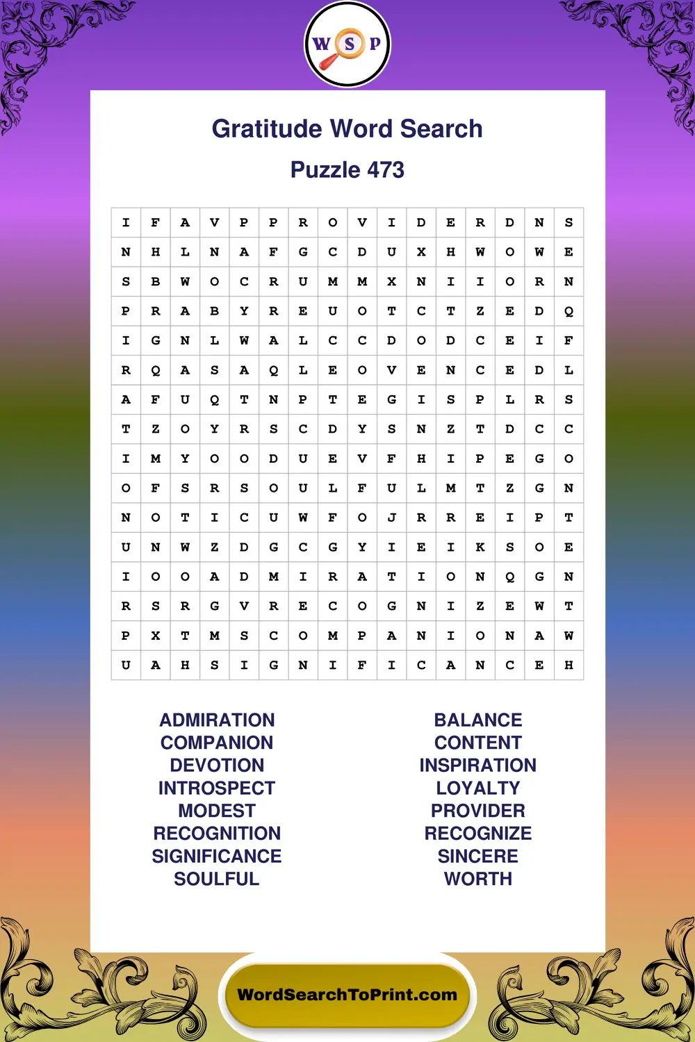 Gratitude Word Search Puzzle 473