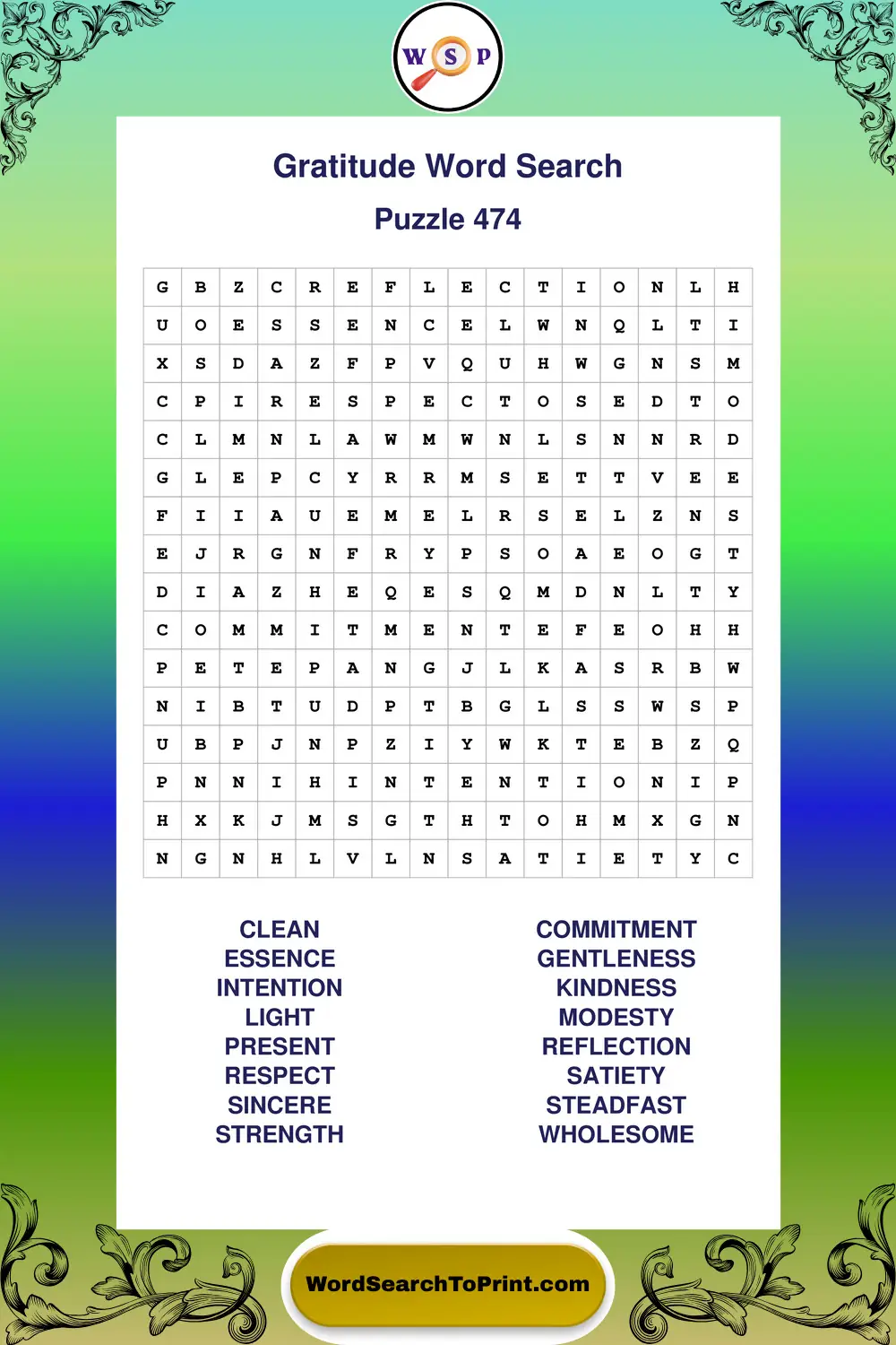Gratitude Word Search Puzzle 474