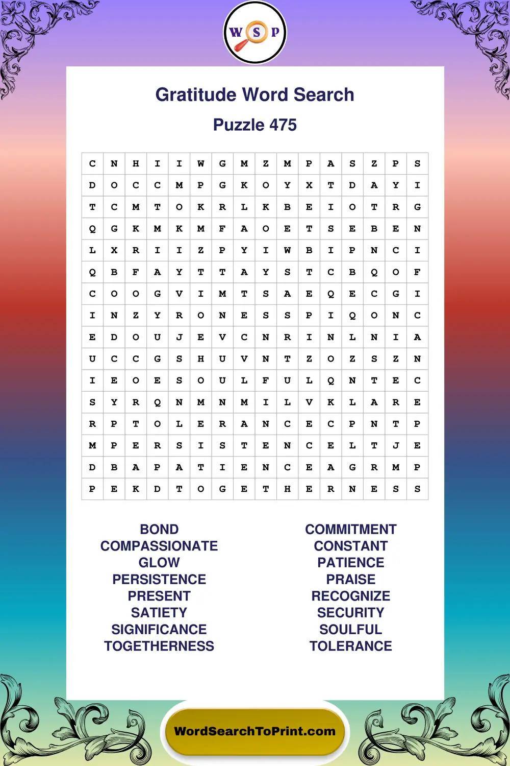Gratitude Word Search Puzzle 475