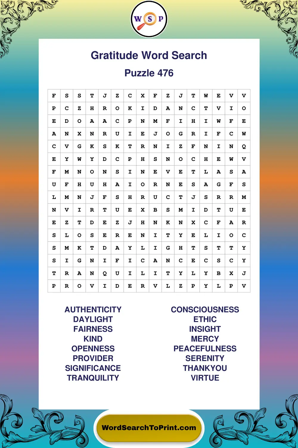 Gratitude Word Search Puzzle 476