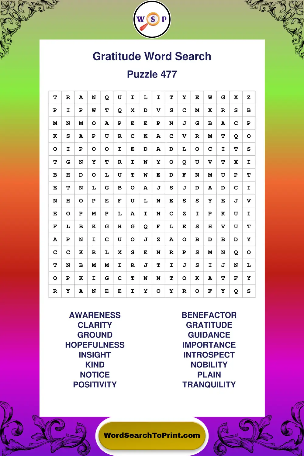 Gratitude Word Search Puzzle 477