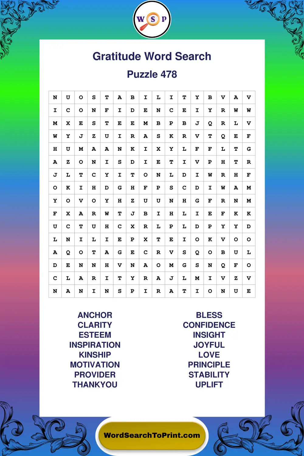 Gratitude Word Search Puzzle 478