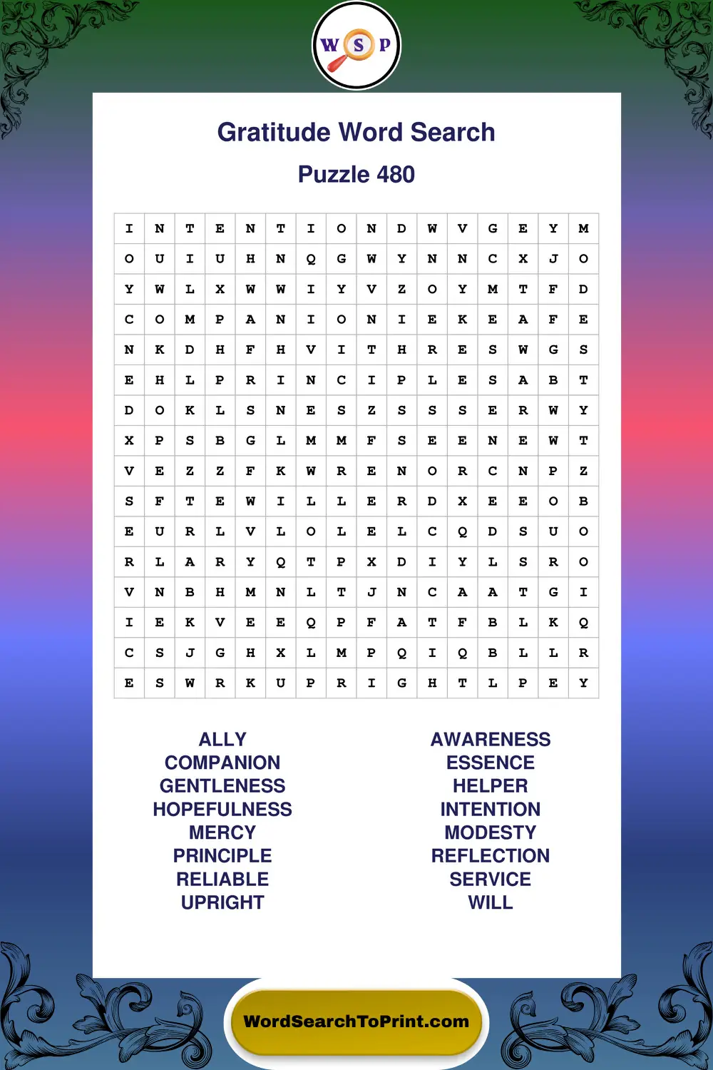 Gratitude Word Search Puzzle 480