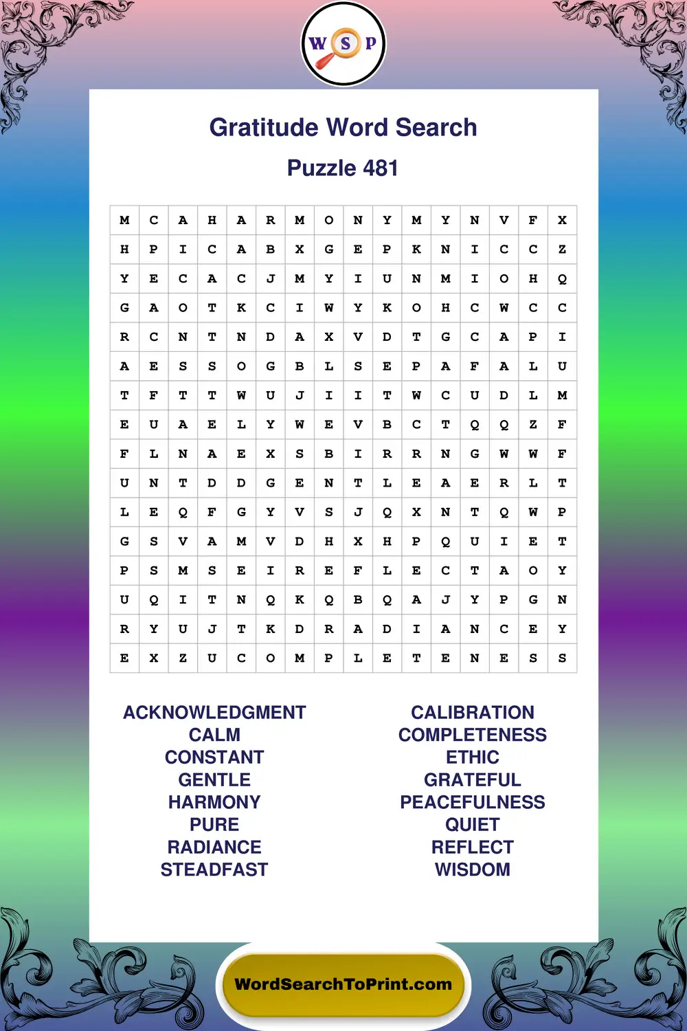 Gratitude Word Search Puzzle 481