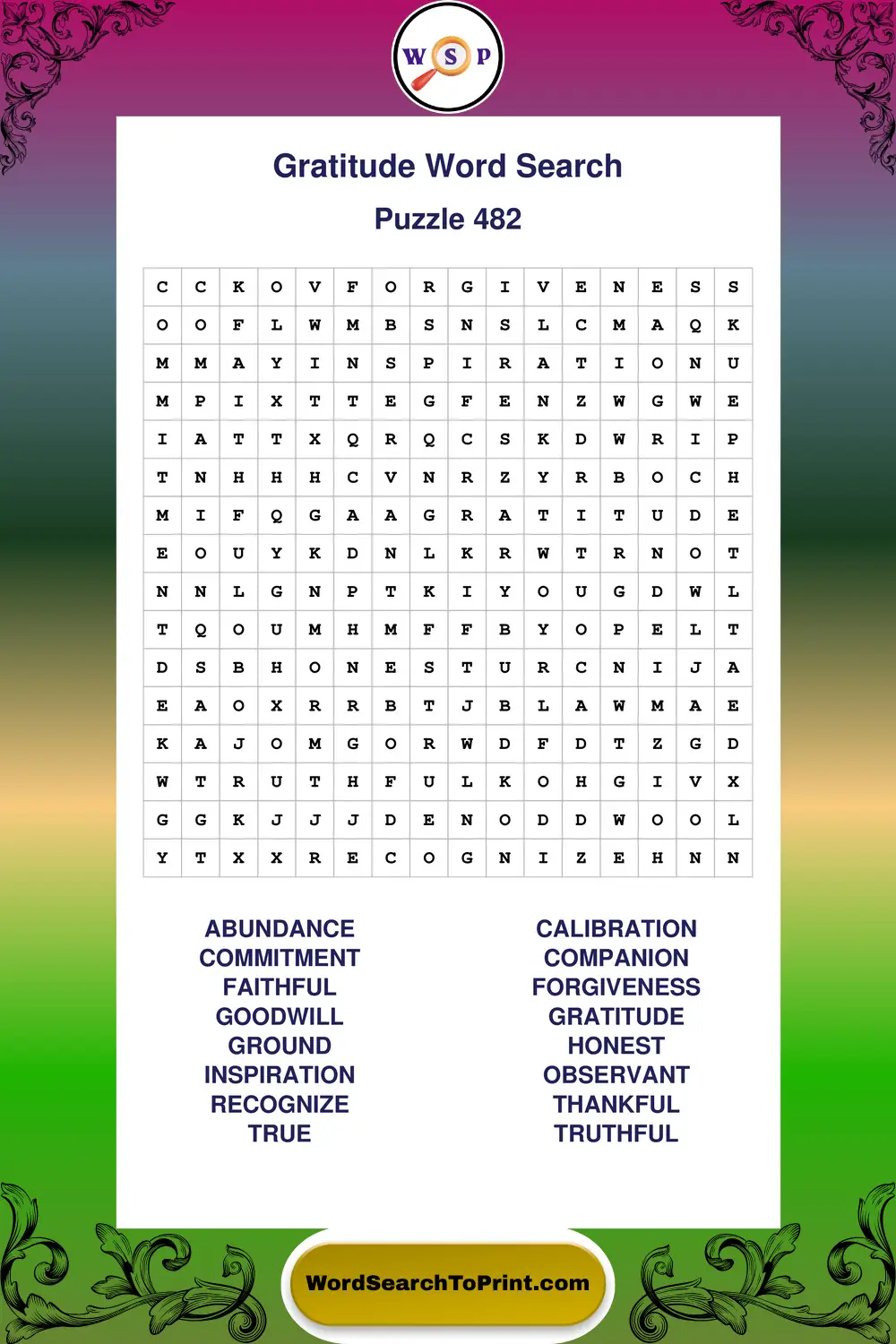 Gratitude Word Search Puzzle 482