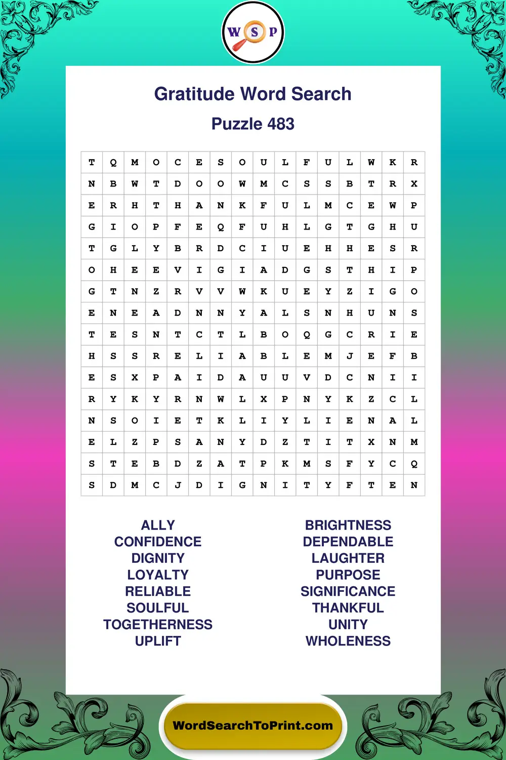 Gratitude Word Search Puzzle 483