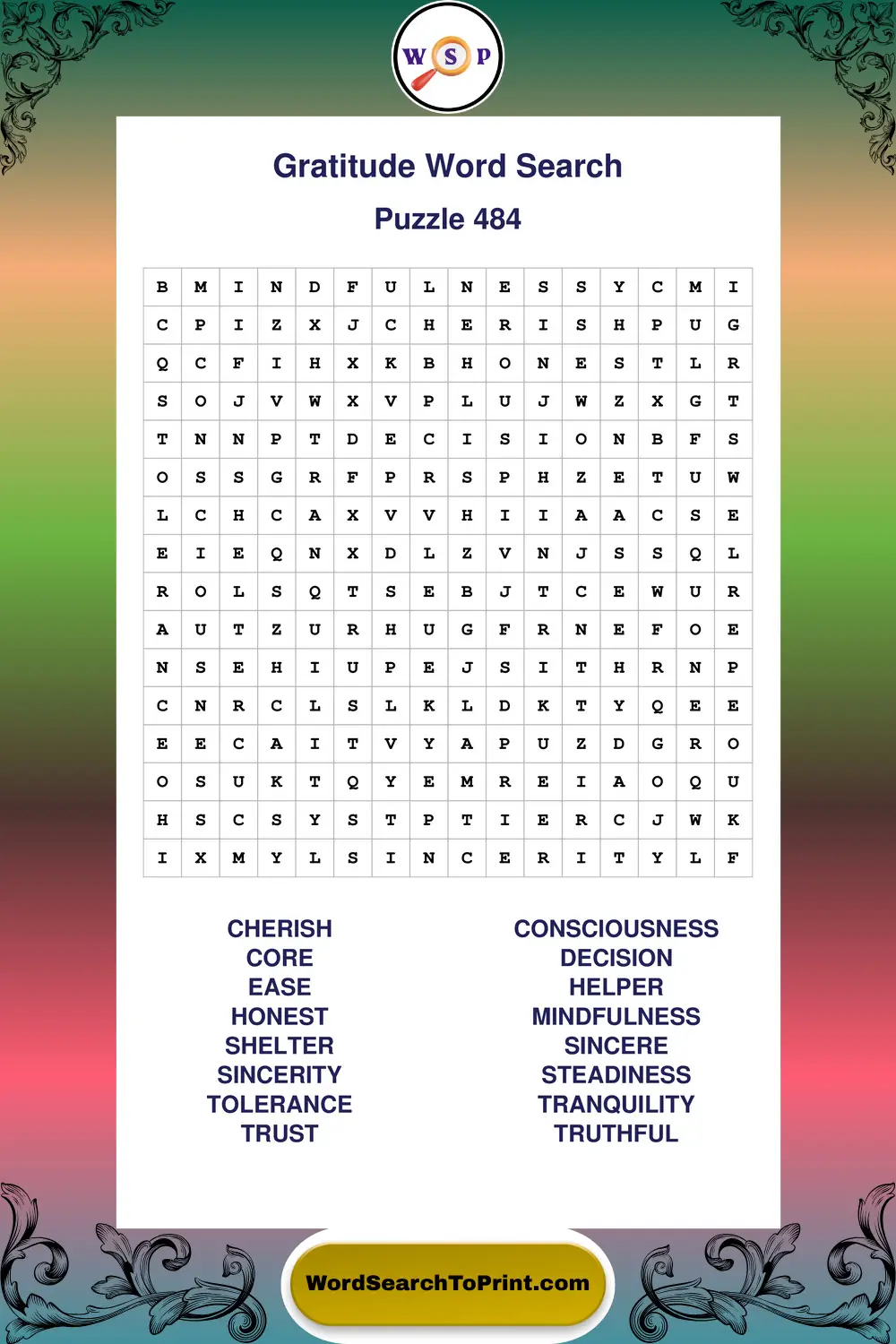 Gratitude Word Search Puzzle 484