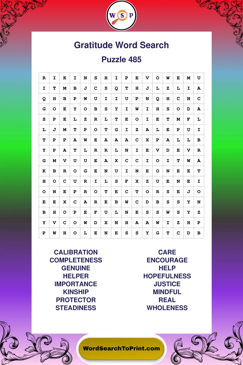 Gratitude Word Search Puzzle 485