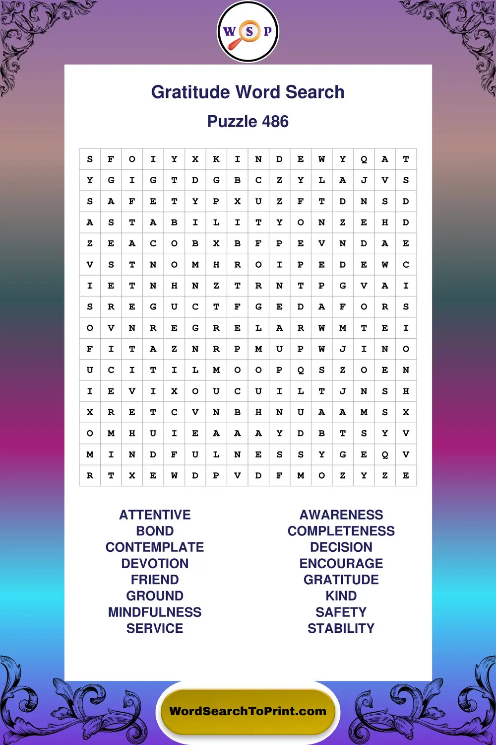 Gratitude Word Search Puzzle 486