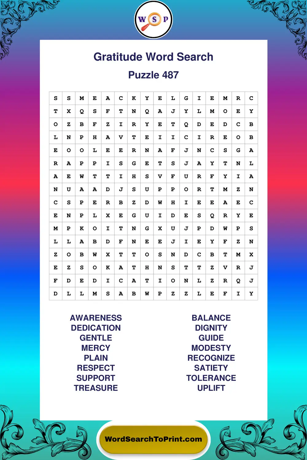 Gratitude Word Search Puzzle 487
