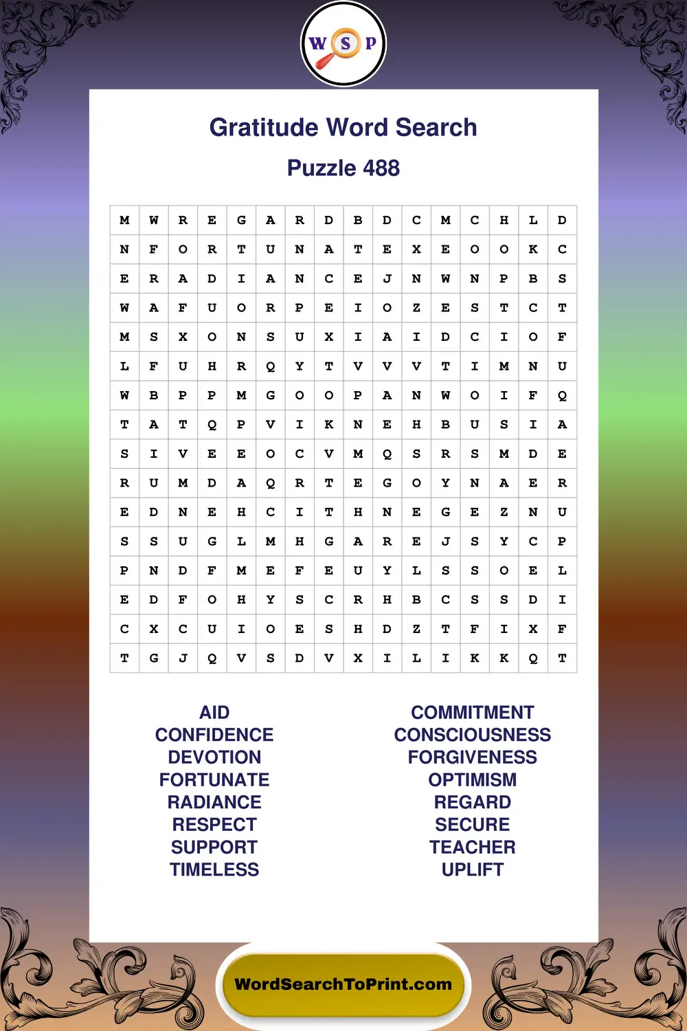 Gratitude Word Search Puzzle 488