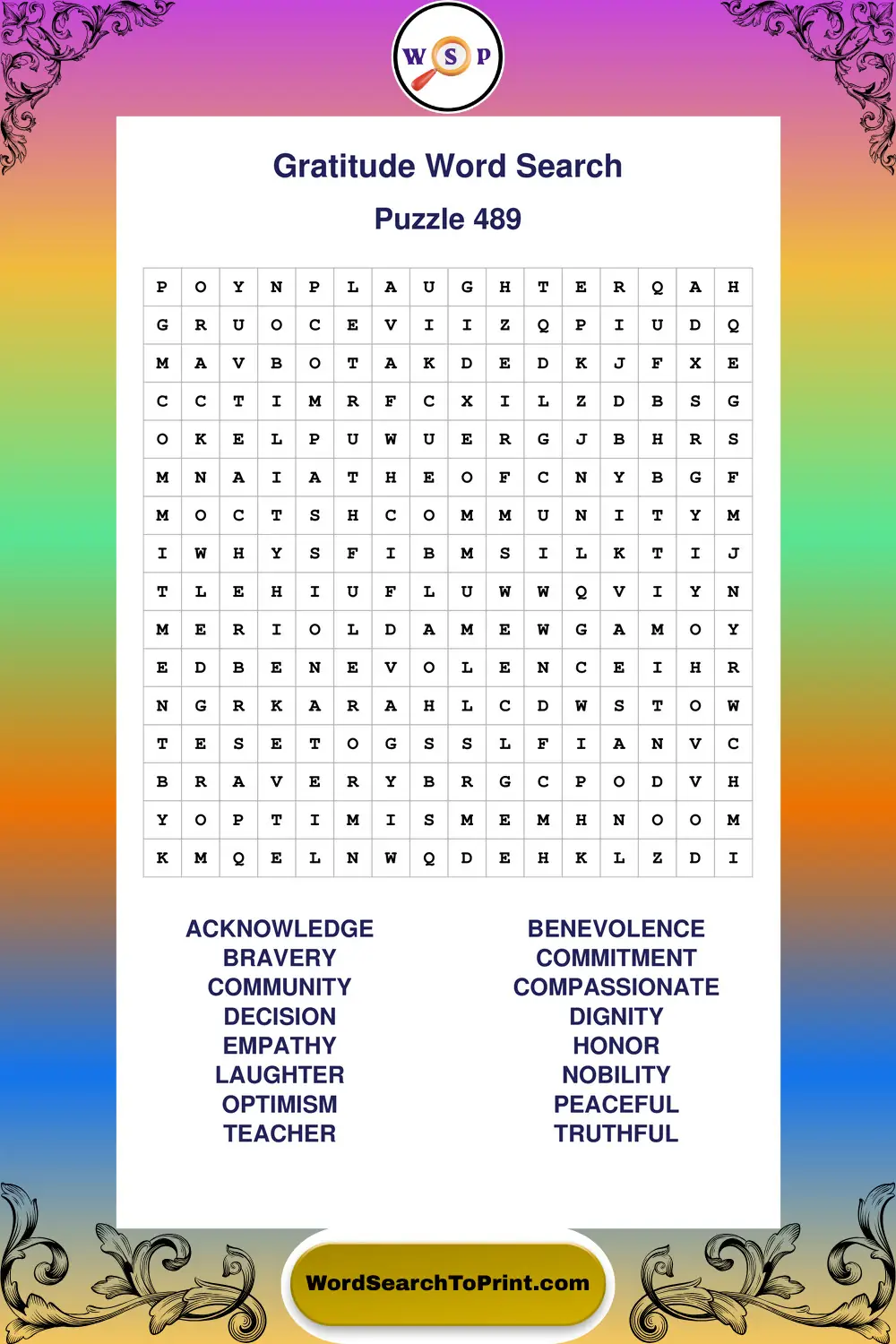 Gratitude Word Search Puzzle 489