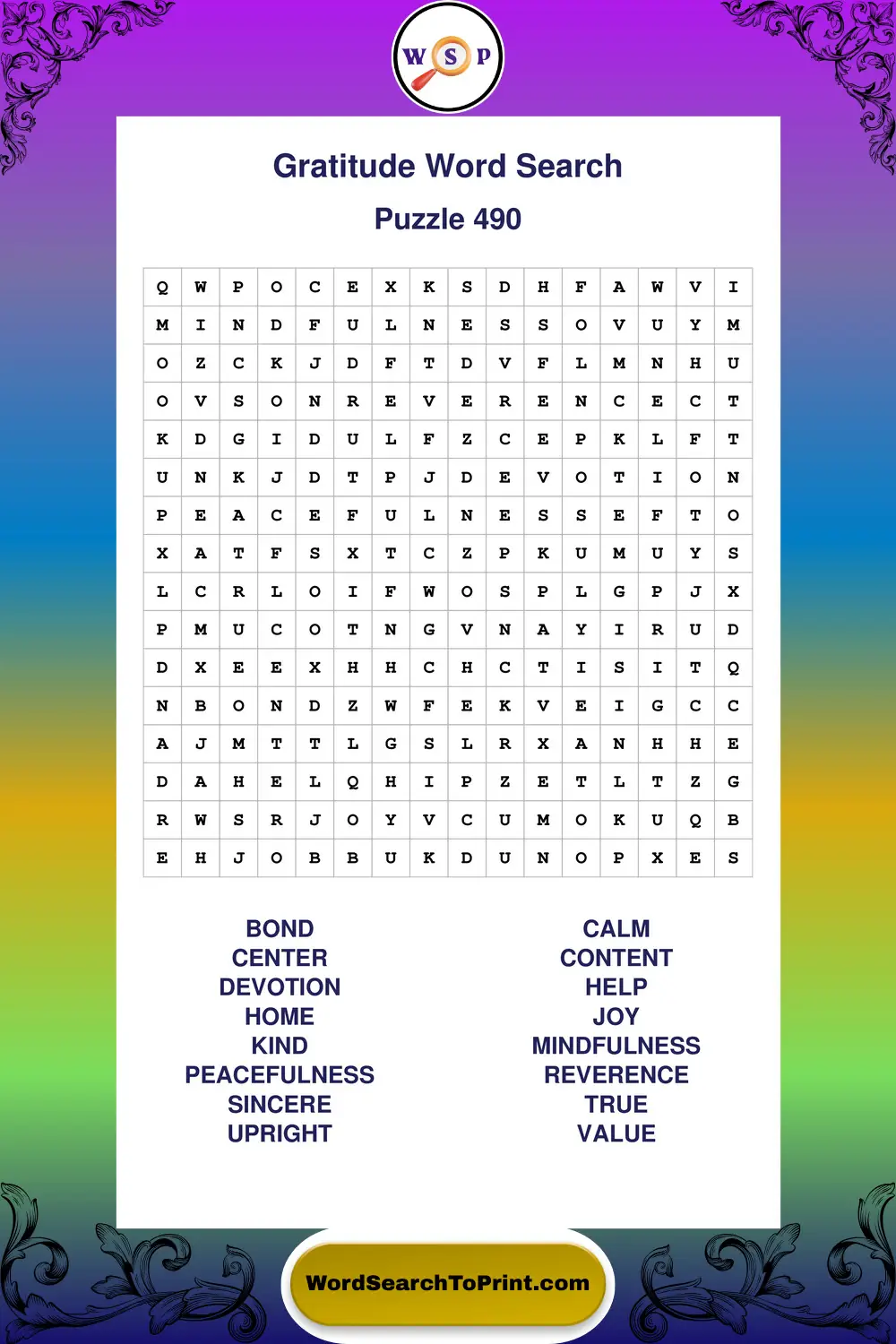 Gratitude Word Search Puzzle 490