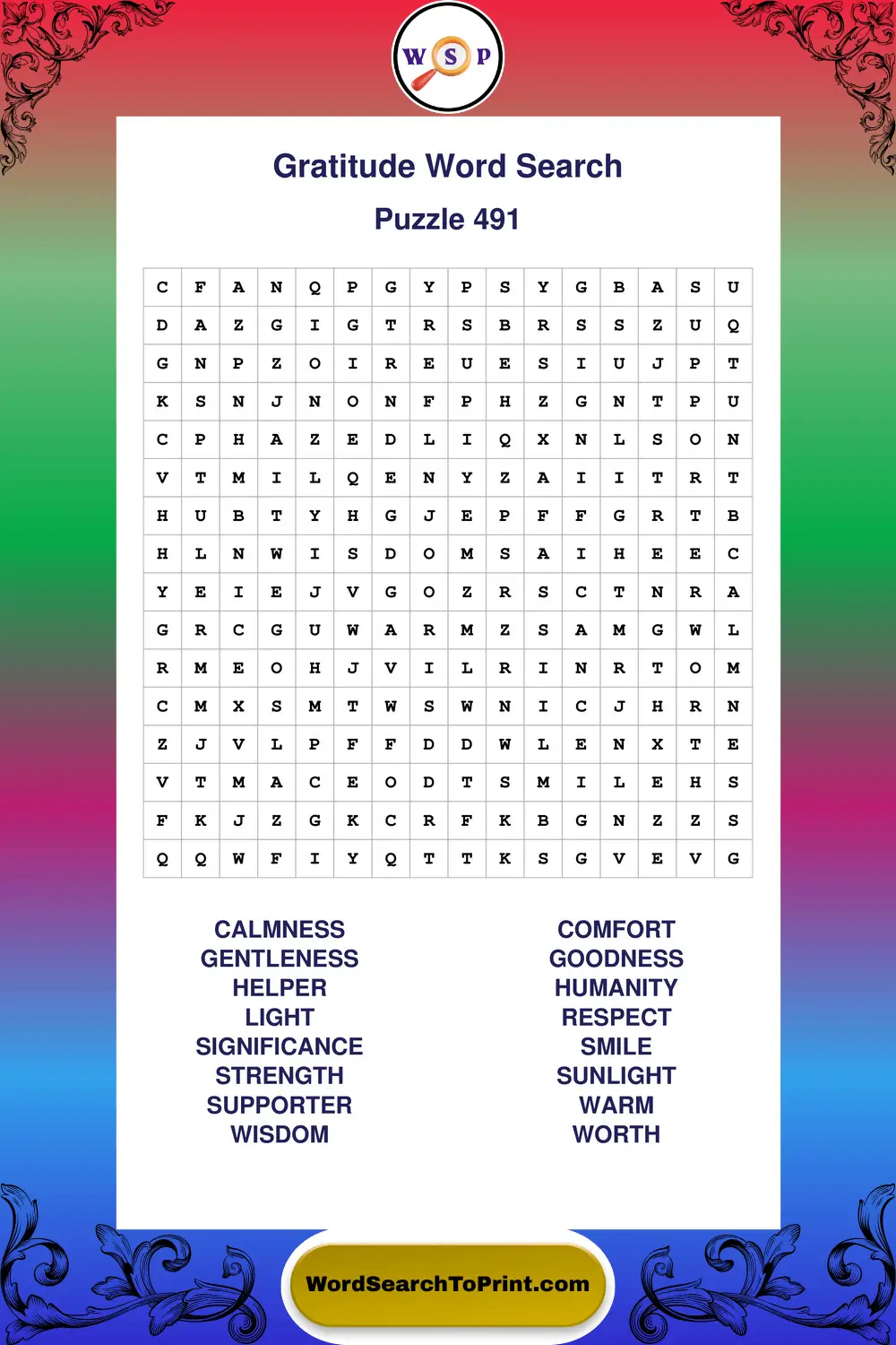 Gratitude Word Search Puzzle 491