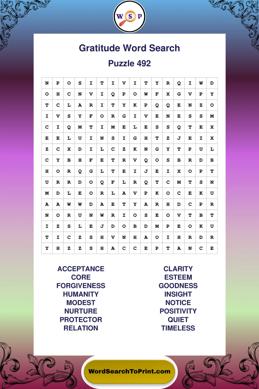 Gratitude Word Search Puzzle 492