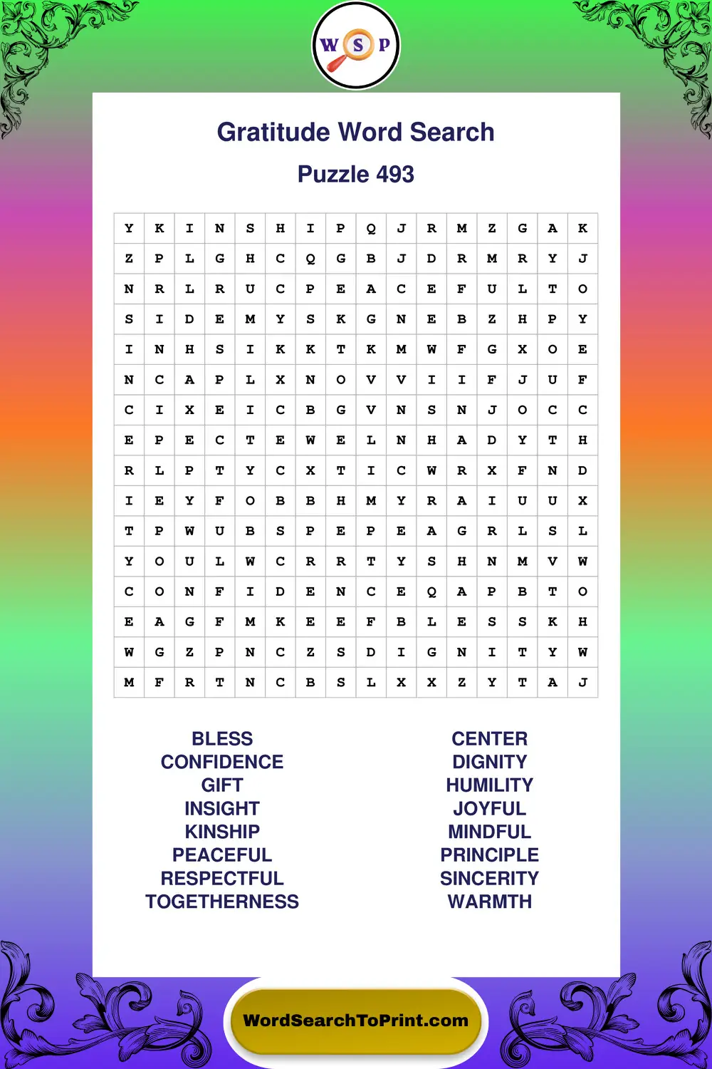 Gratitude Word Search Puzzle 493