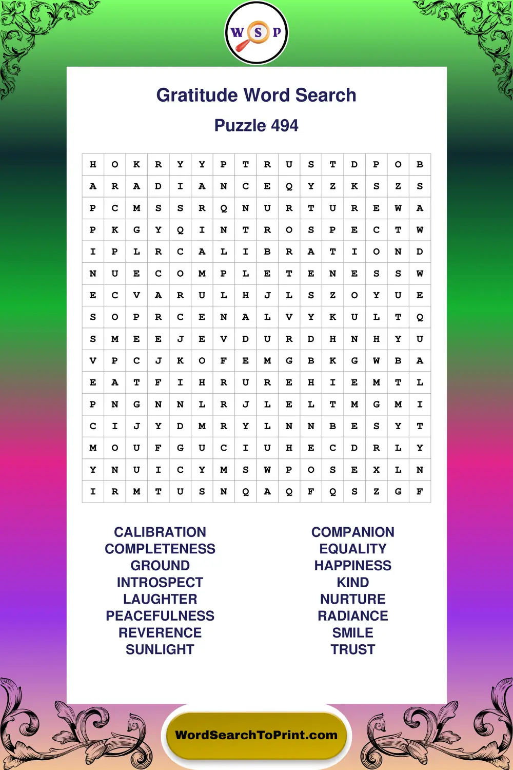 Gratitude Word Search Puzzle 494