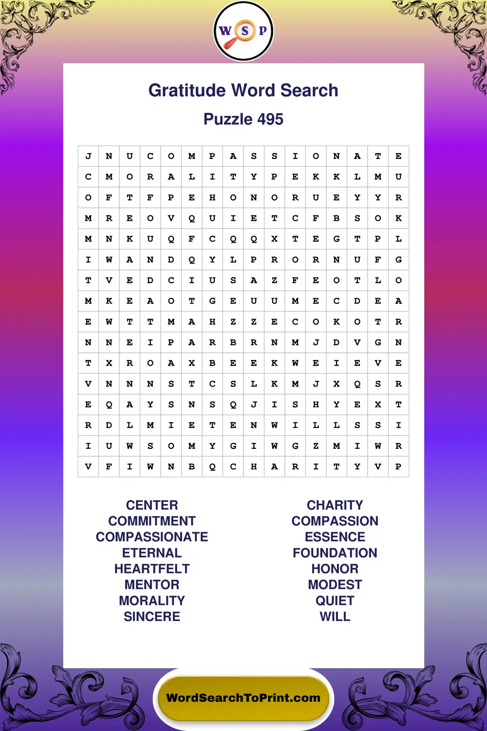 Gratitude Word Search Puzzle 495