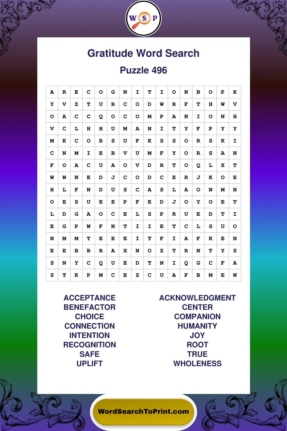 Gratitude Word Search Puzzle 496