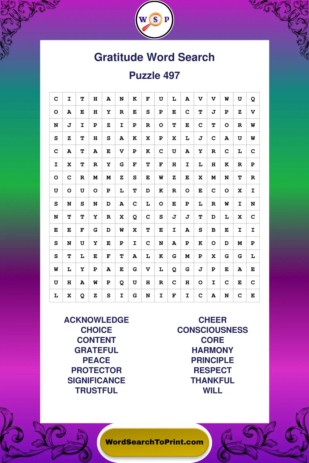 Gratitude Word Search Puzzle 497