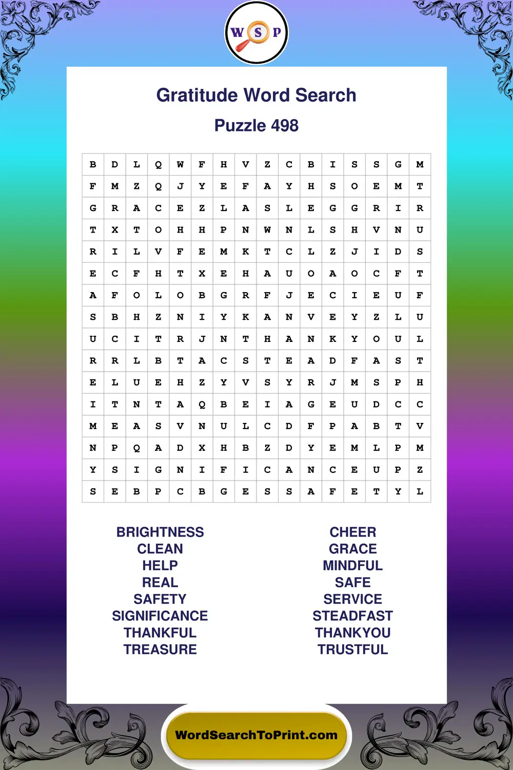 Gratitude Word Search Puzzle 498