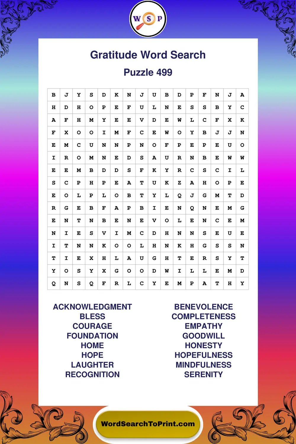 Gratitude Word Search Puzzle 499