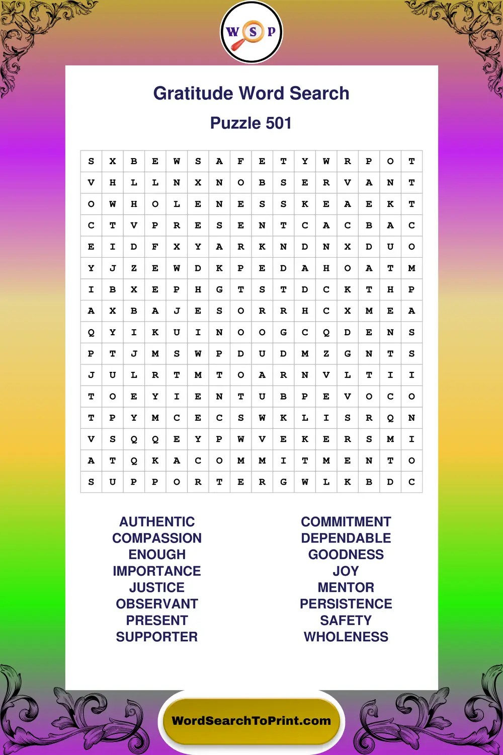 Gratitude Word Search Puzzle 501