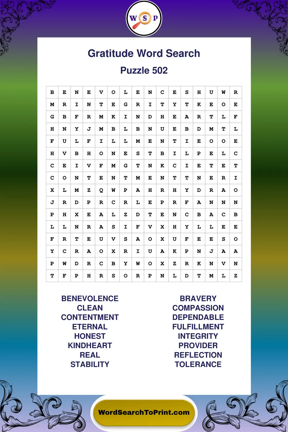 Gratitude Word Search Puzzle 502