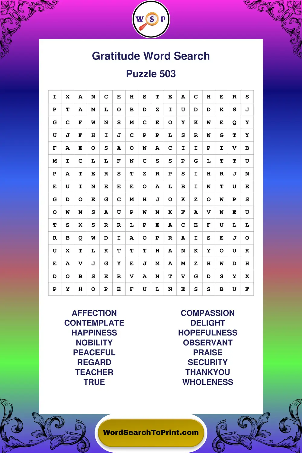 Gratitude Word Search Puzzle 503