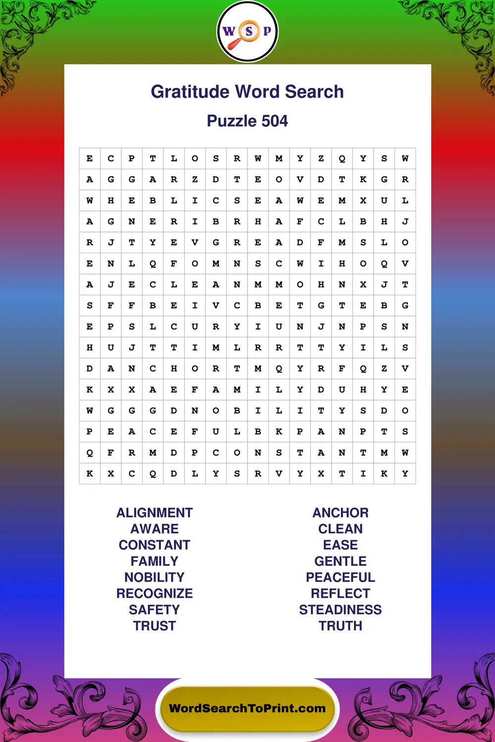 Gratitude Word Search Puzzle 504