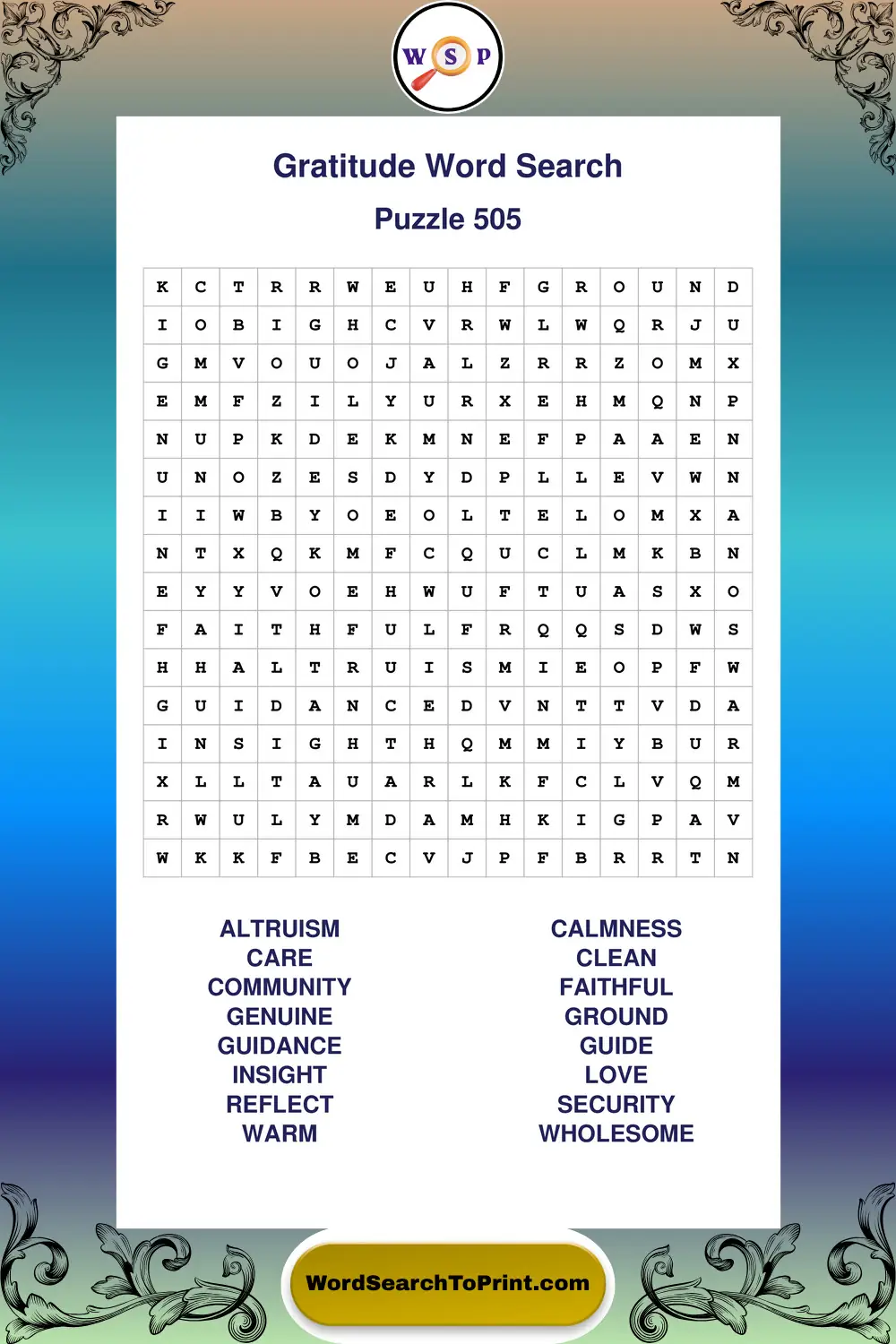 Gratitude Word Search Puzzle 505