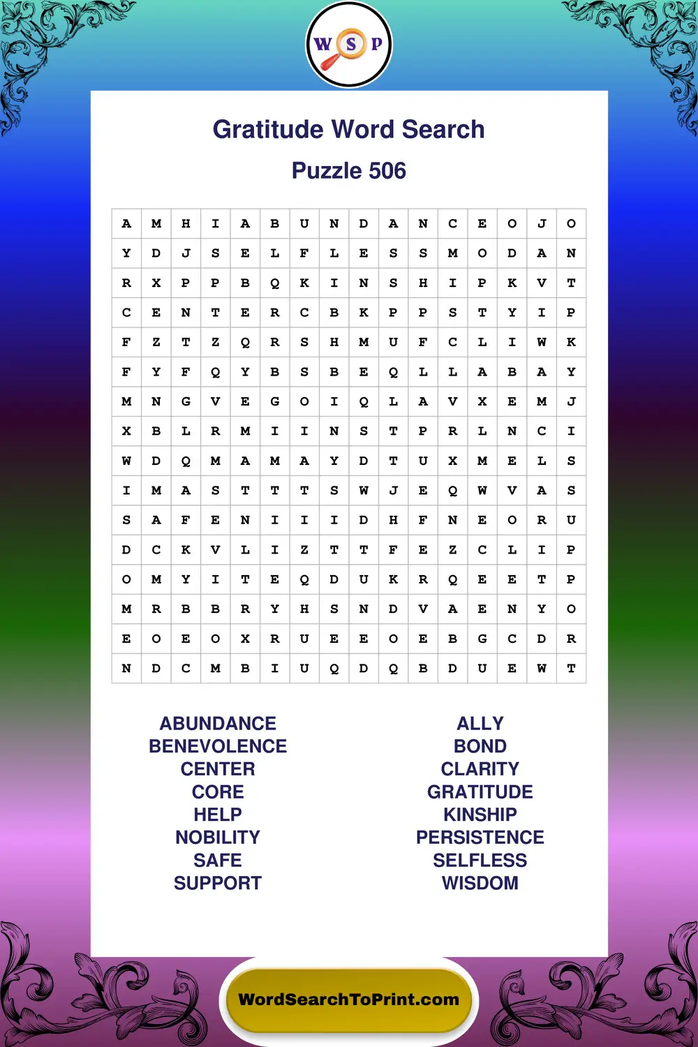 Gratitude Word Search Puzzle 506