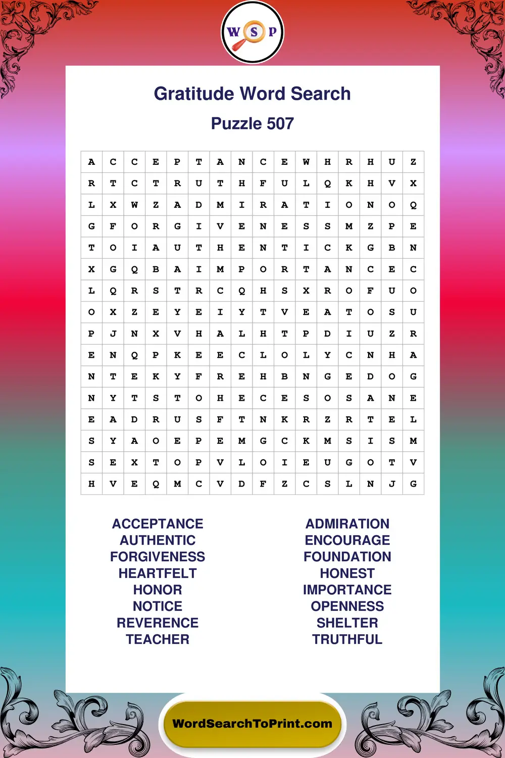 Gratitude Word Search Puzzle 507