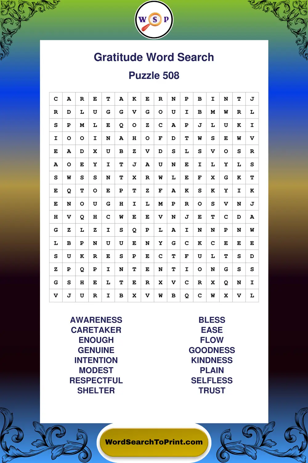 Gratitude Word Search Puzzle 508