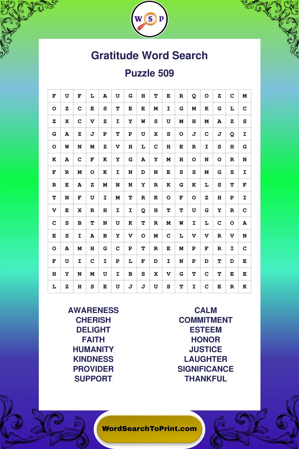 Gratitude Word Search Puzzle 509