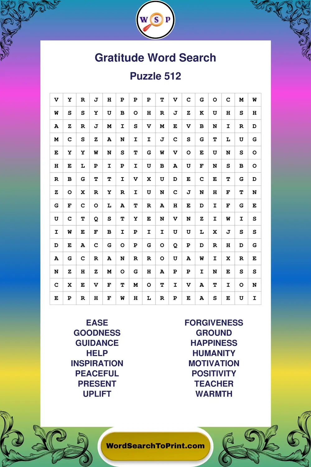 Gratitude Word Search Puzzle 512