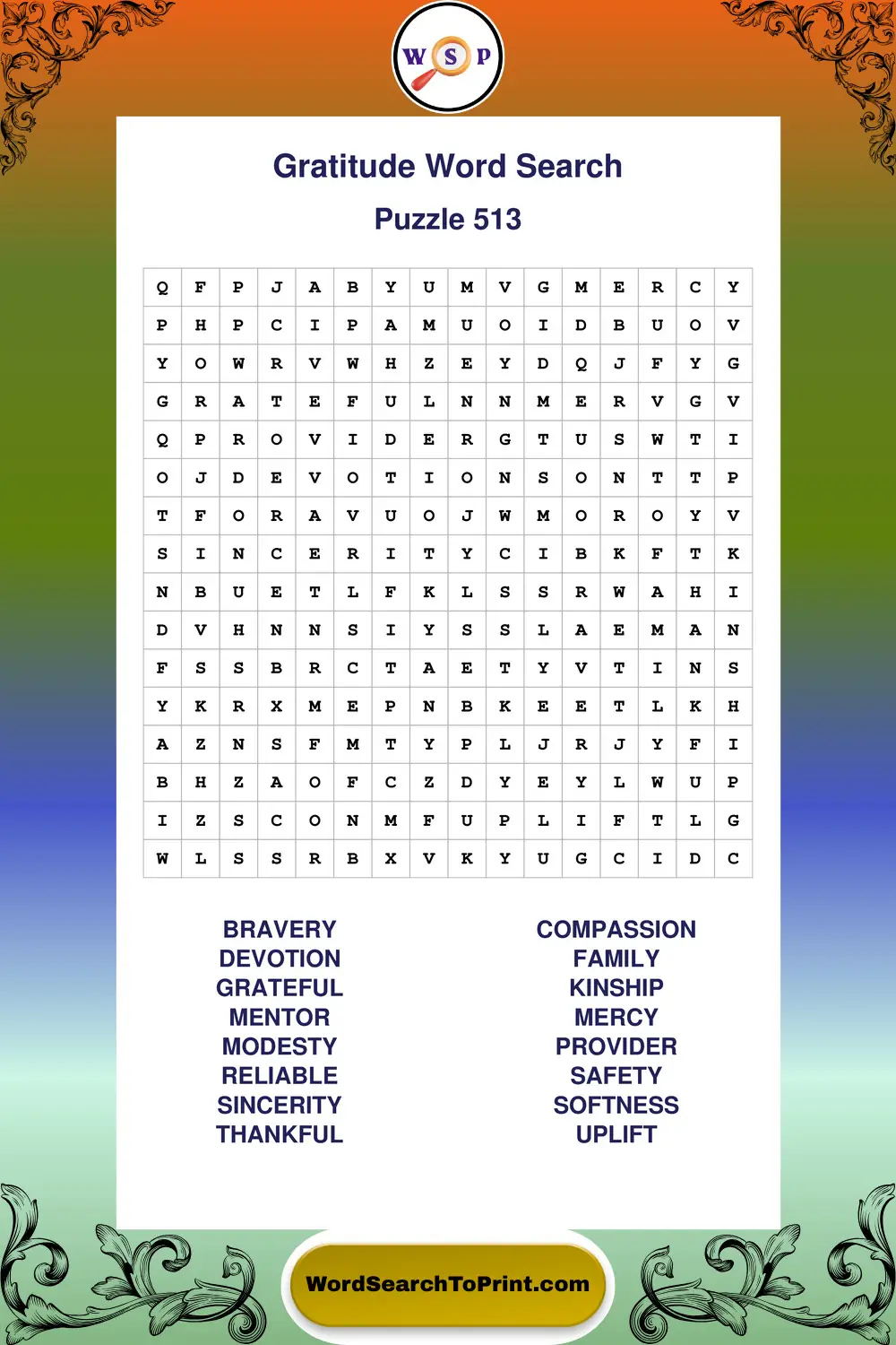 Gratitude Word Search Puzzle 513