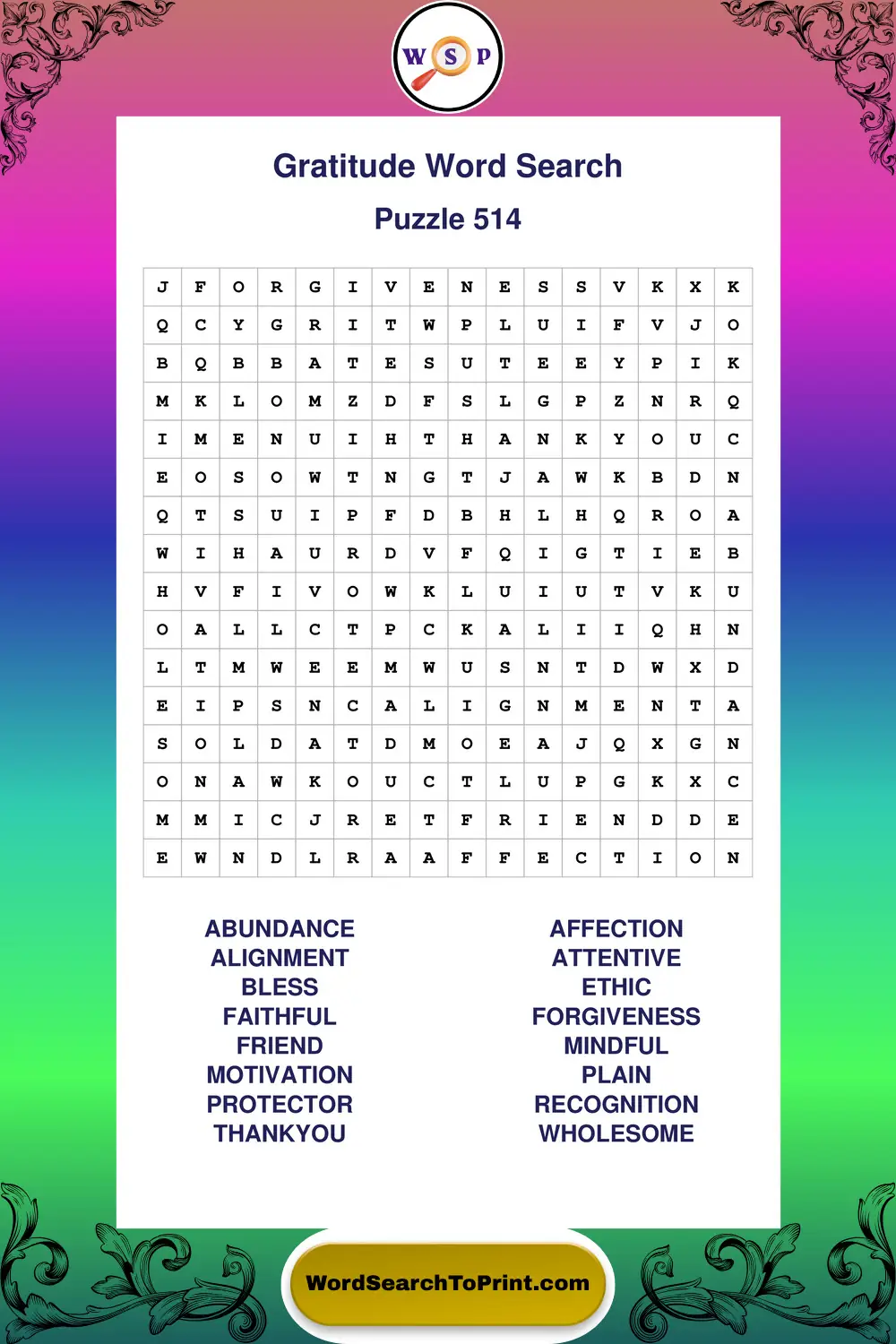 Gratitude Word Search Puzzle 514