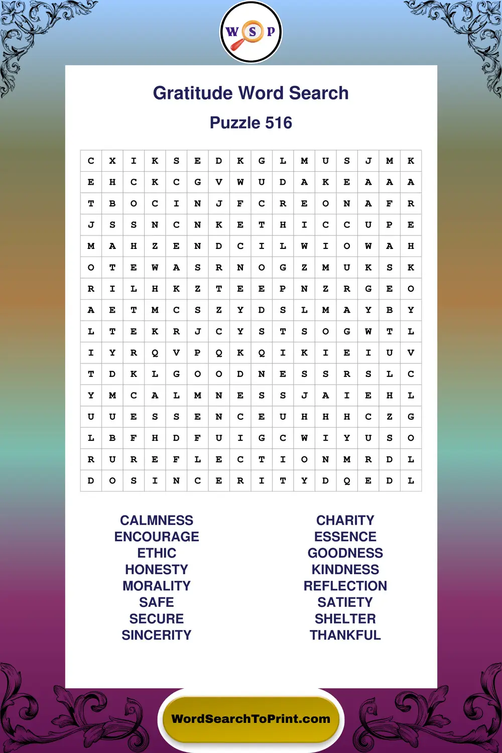Gratitude Word Search Puzzle 516
