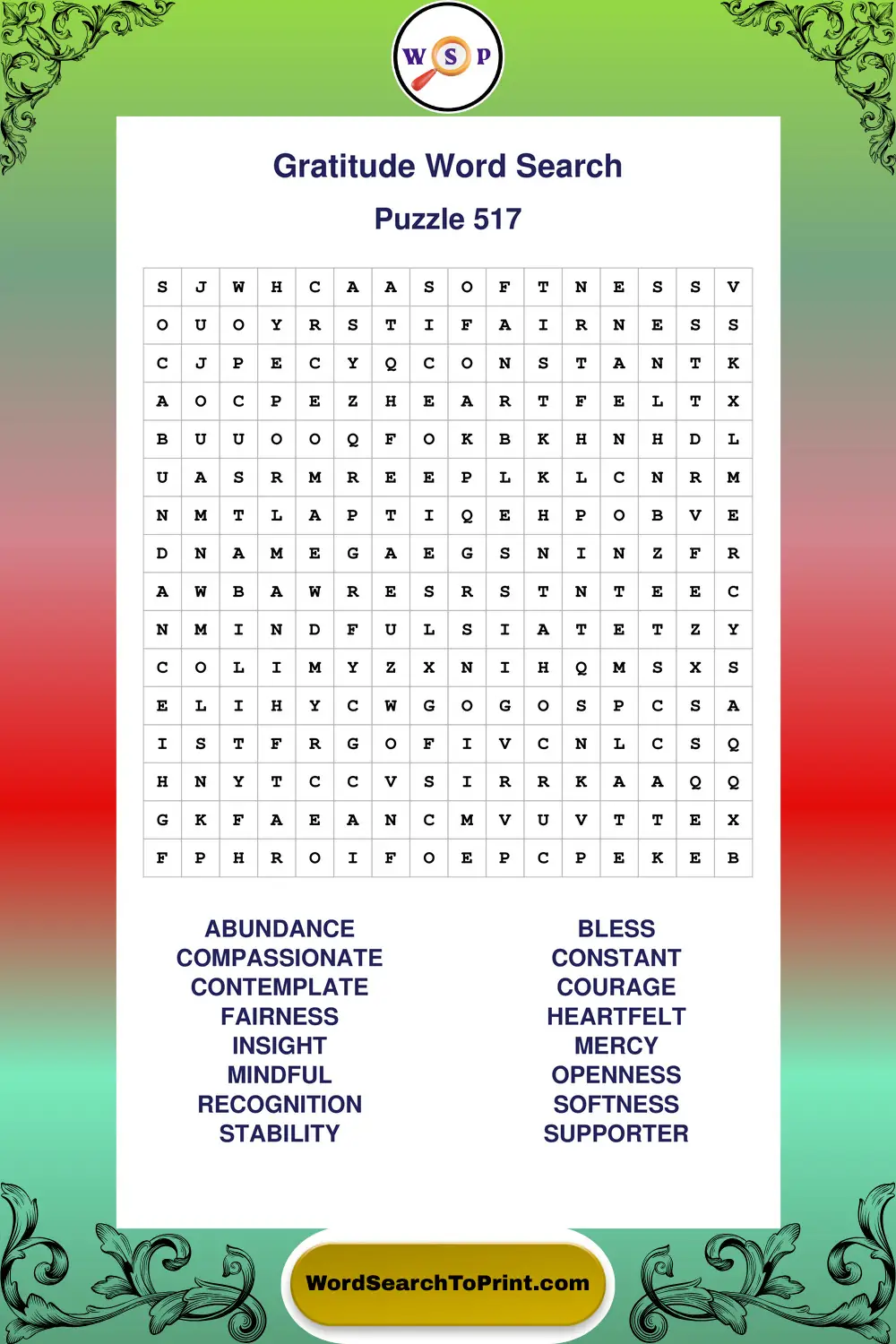 Gratitude Word Search Puzzle 517