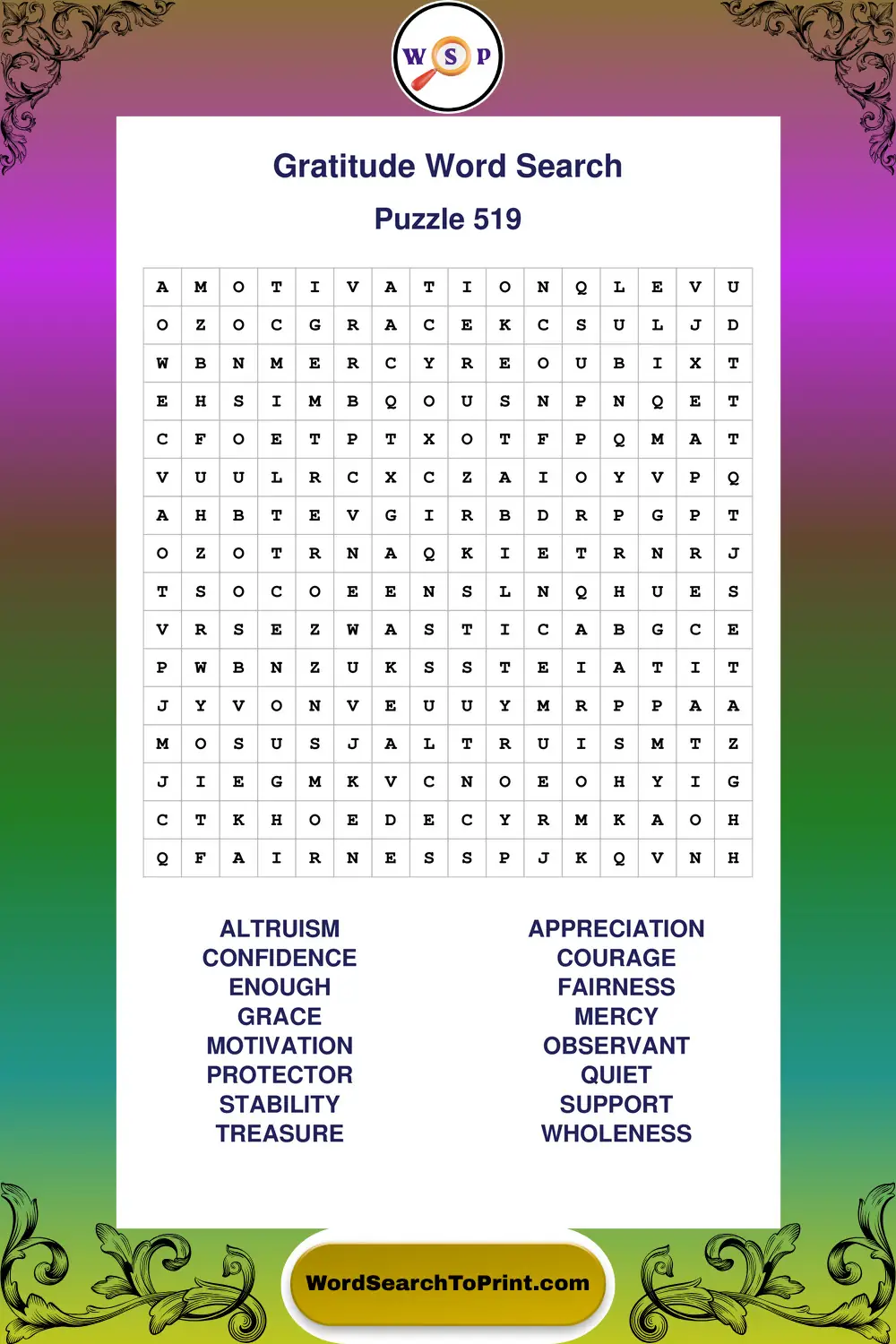 Gratitude Word Search Puzzle 519