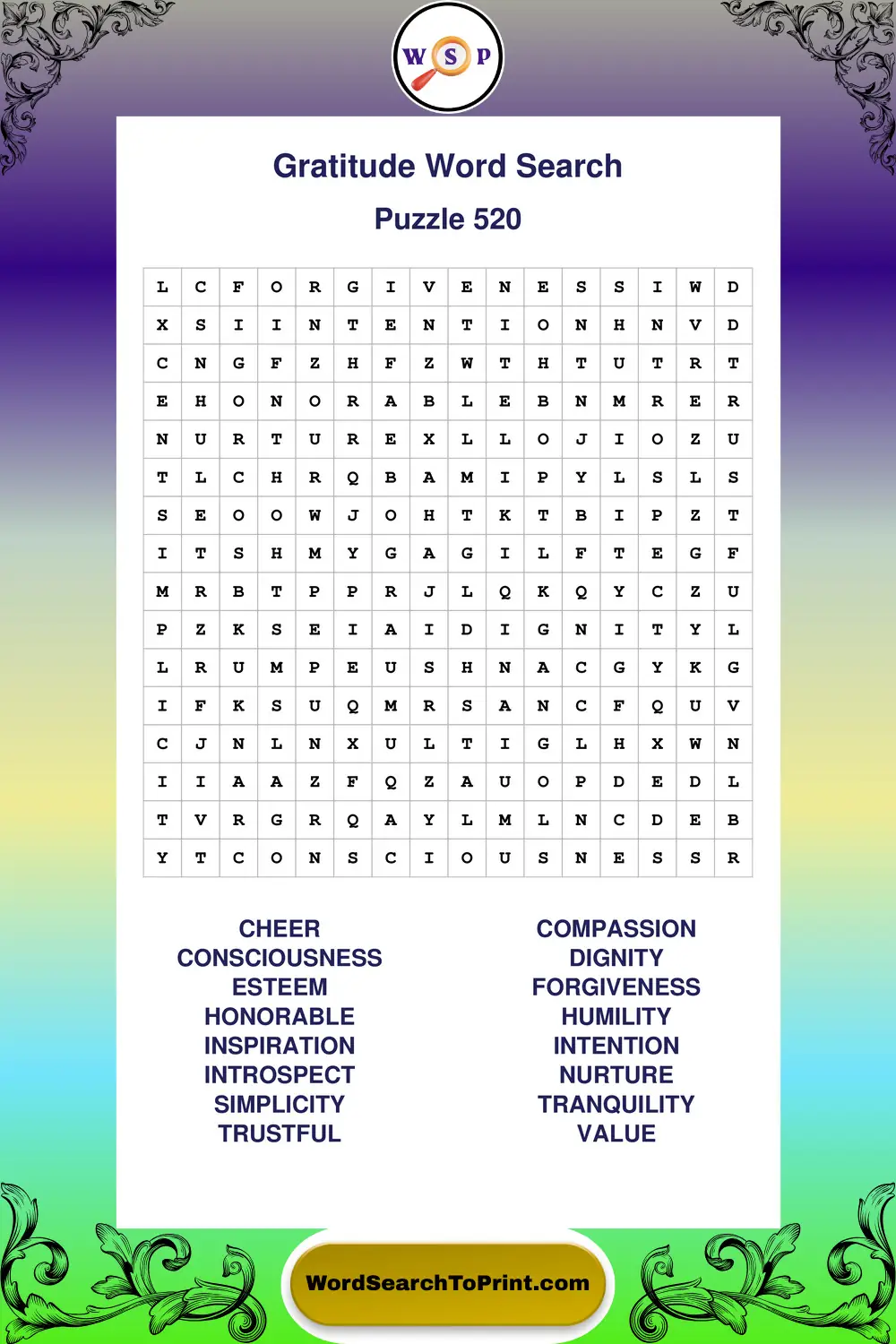 Gratitude Word Search Puzzle 520