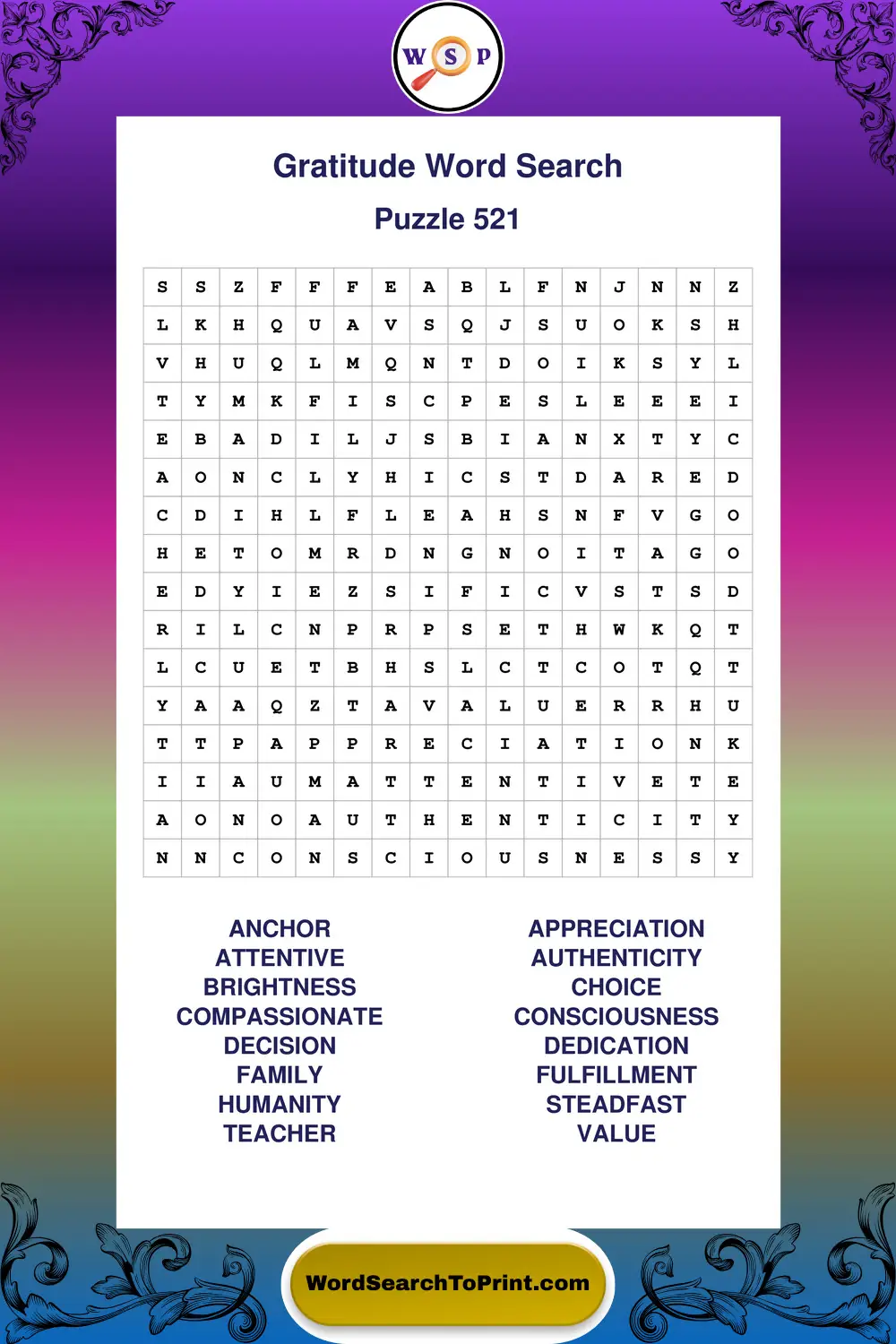 Gratitude Word Search Puzzle 521