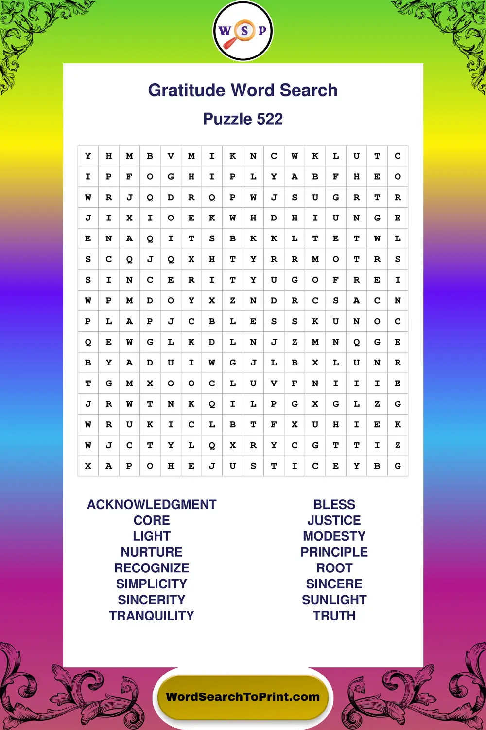 Gratitude Word Search Puzzle 522